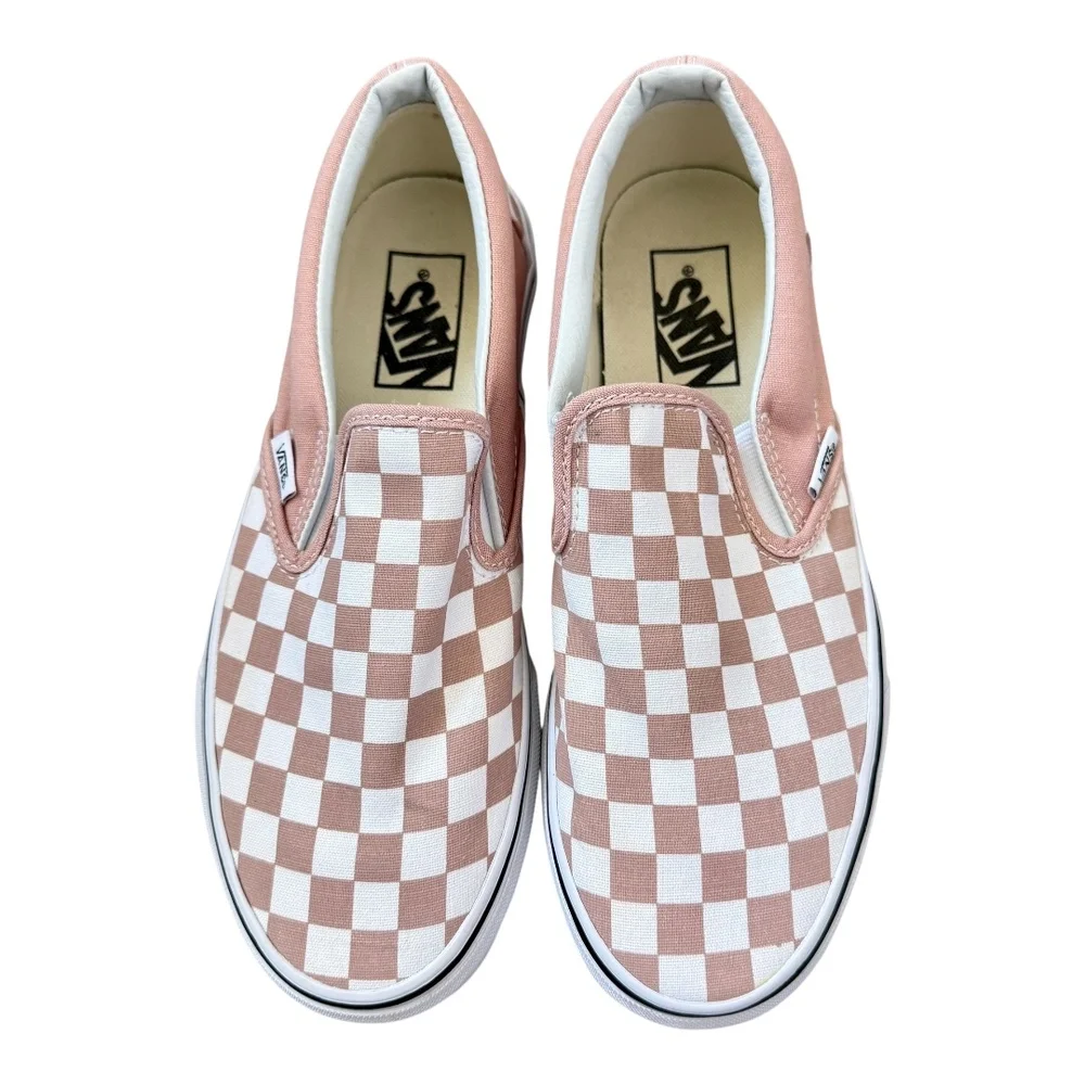 Vans Pink White Checkerboard Iconic Skater Casual Slip-On Sneaker Shoes Womens 8 - Picture 2 of 12